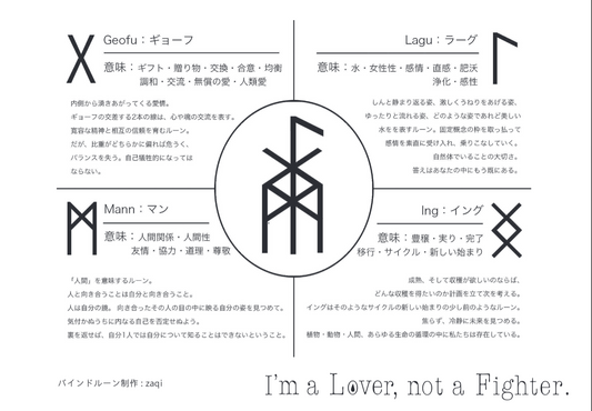 【I'm a Lover, not a Fighter.】お守りルーンタトゥーシール