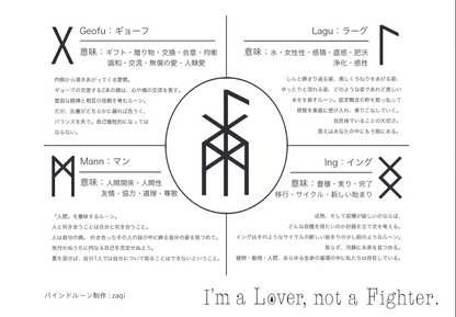 【I'm a Lover, not a Fighter.】お守りルーンタトゥーシール